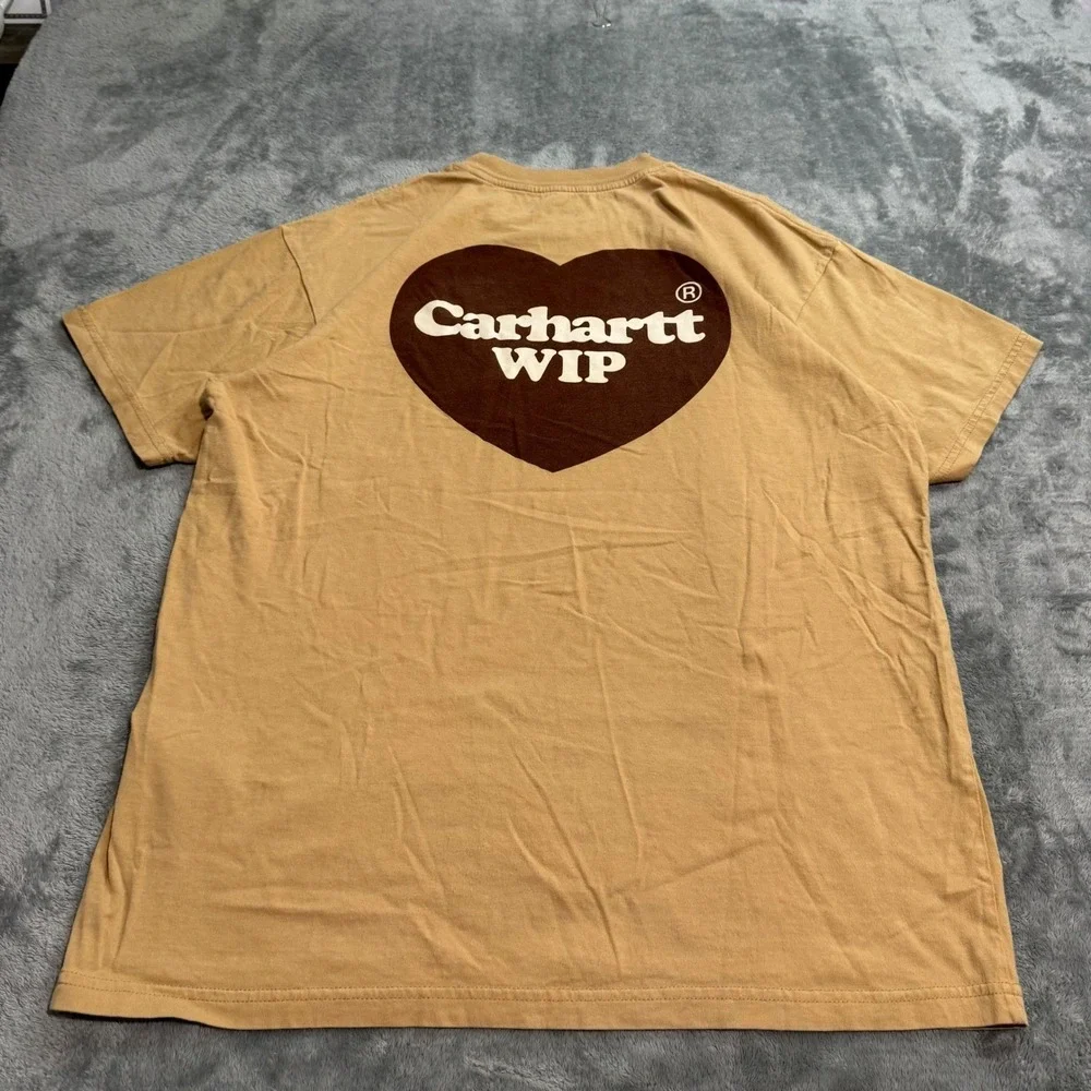 Carhartt WIP Double Heart T-Shirt Mens S Brown Streetwear Work Grunge Casual